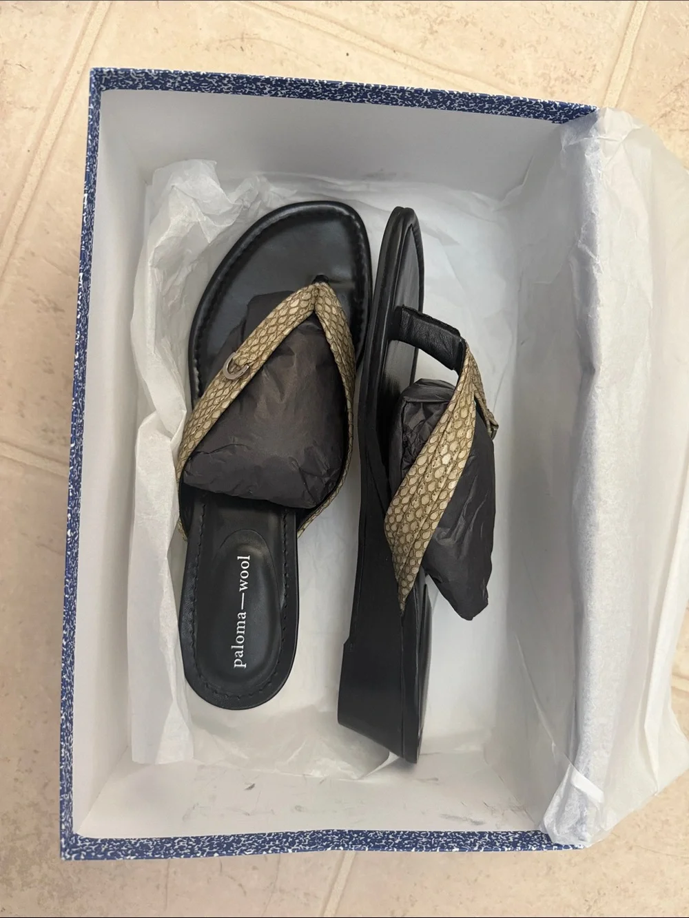 Paloma Wool Black Footbed Sandals with Beige Braided Thong